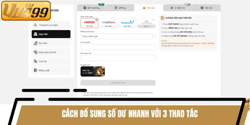Cách bổ sung số dư nhanh với 3 thao tác